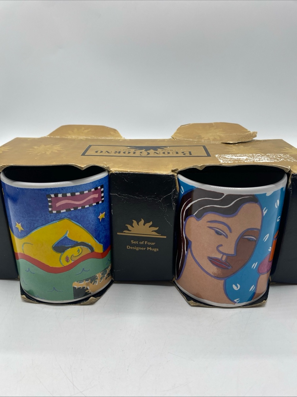 Buon Giorno Abstract Artsy Coffee Ceramic Cup Mugs vintage Mya Kramer Earthy - Picture 9 of 10